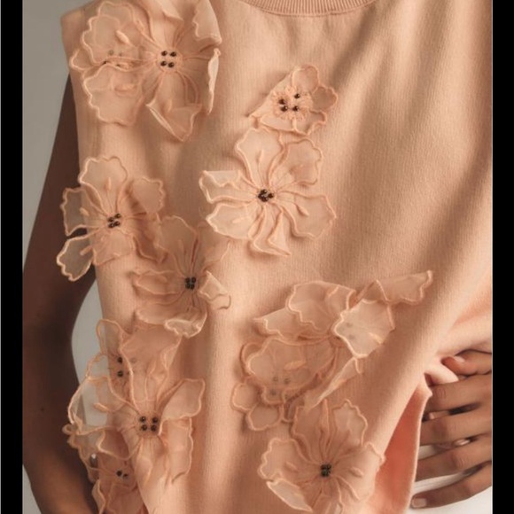 NWT Anthropologie Floral Appliqué Peach Top - Picture 1 of 6